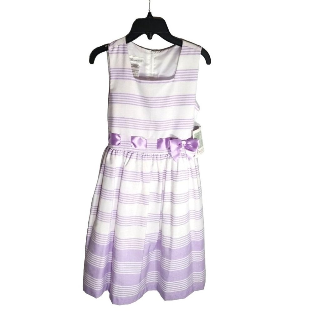 Bonnie Jean Girls Size 14 Lavender White‎ Stripe Bow Accent Dress NWT